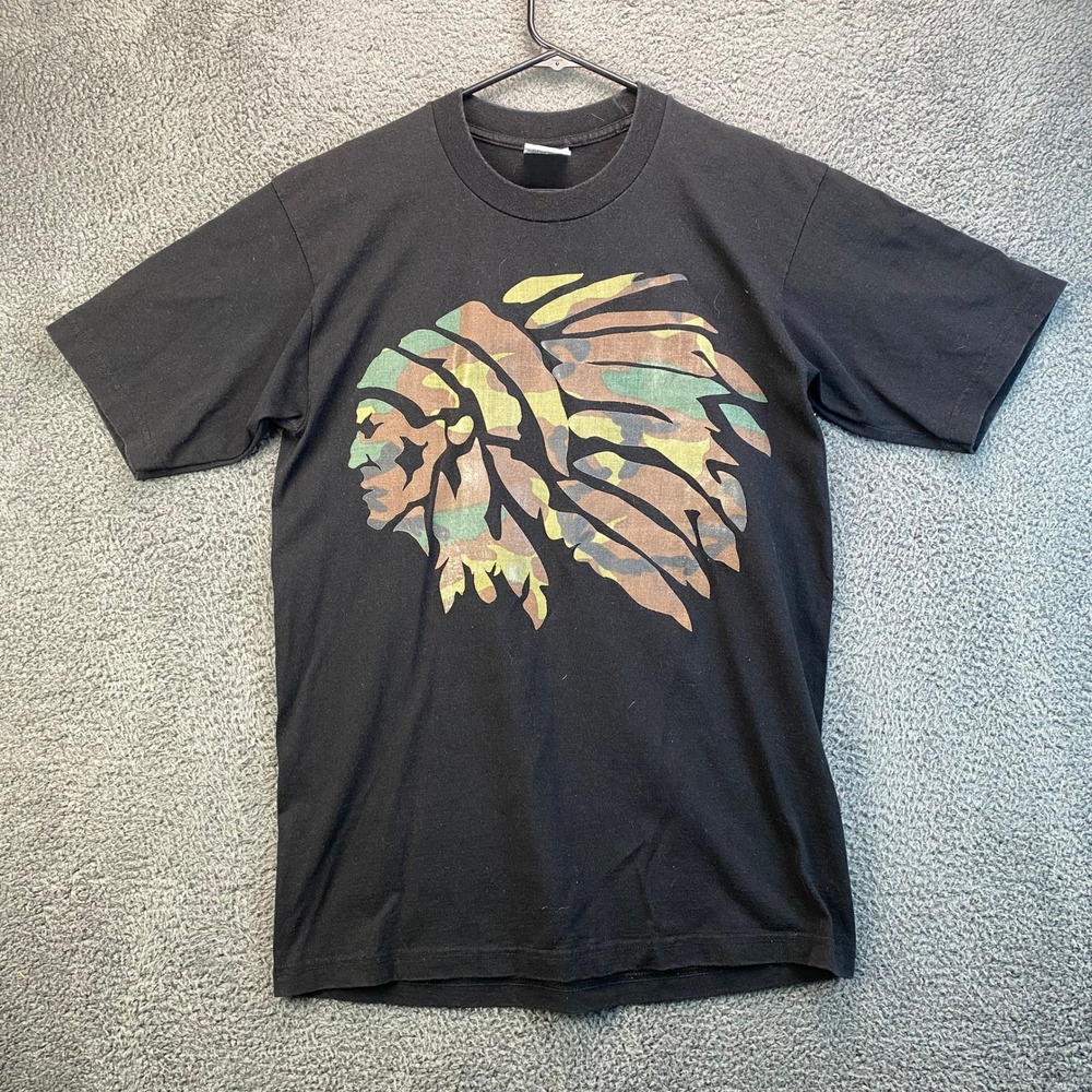 Pro‎ Athletic T-Shirt Large Camouflage Indian Chief Logo Tee Black Menswear